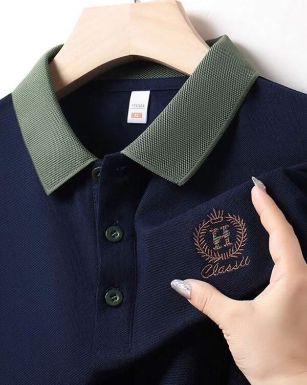 Men’s Classic Navy Polo T-Shirt with Contrast Collar