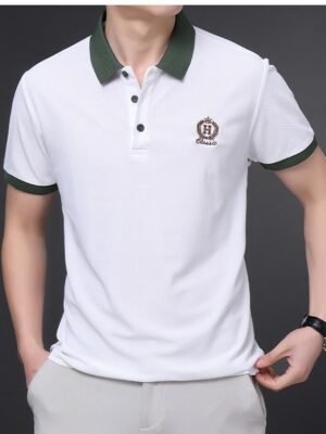 Men’s Classic White Polo T-Shirt with Contrast Collar