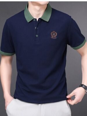 Men’s Classic Navy Polo T-Shirt with Contrast Collar