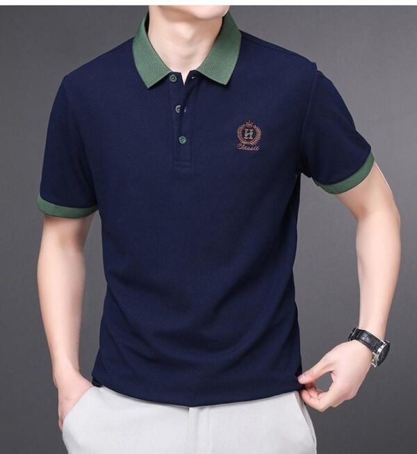 Men’s Classic Navy Polo T-Shirt with Contrast Collar